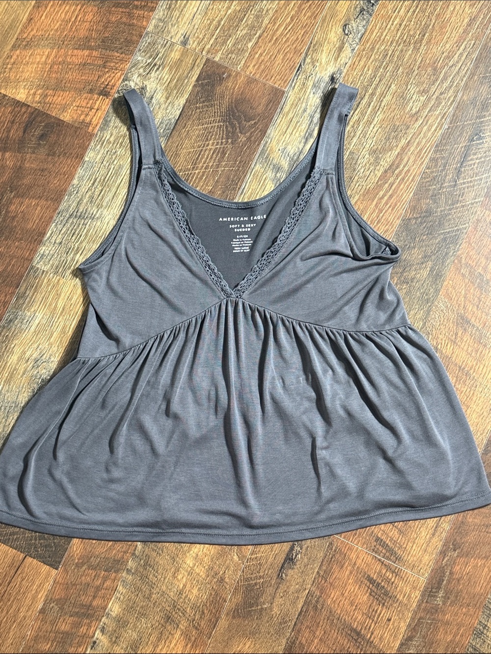 American Eagle Tank Top Bundle Size Small Gray Babydoll & White Lace Cami - Picture 4 of 8